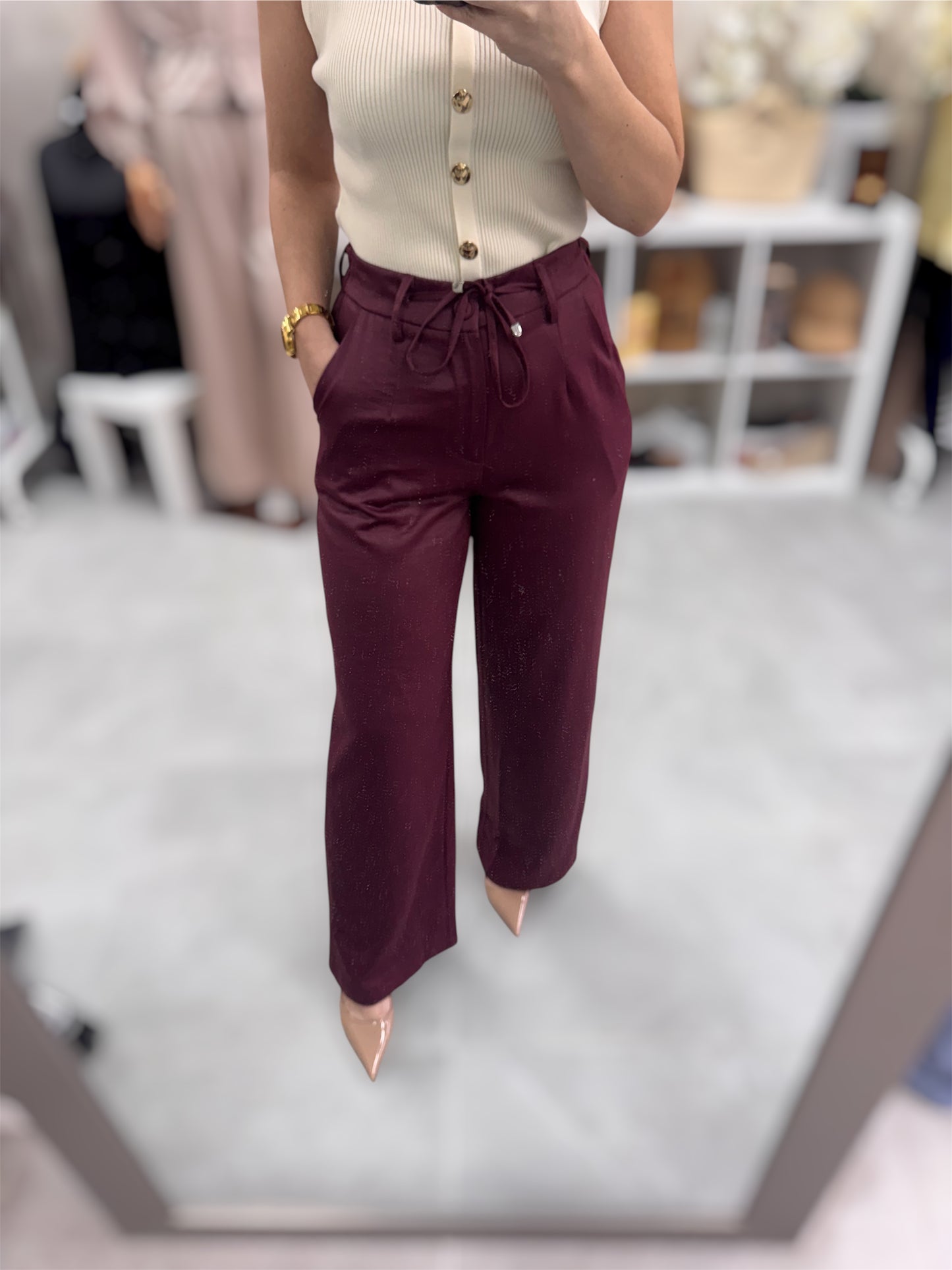 Pantalón Satinado Burdeos
