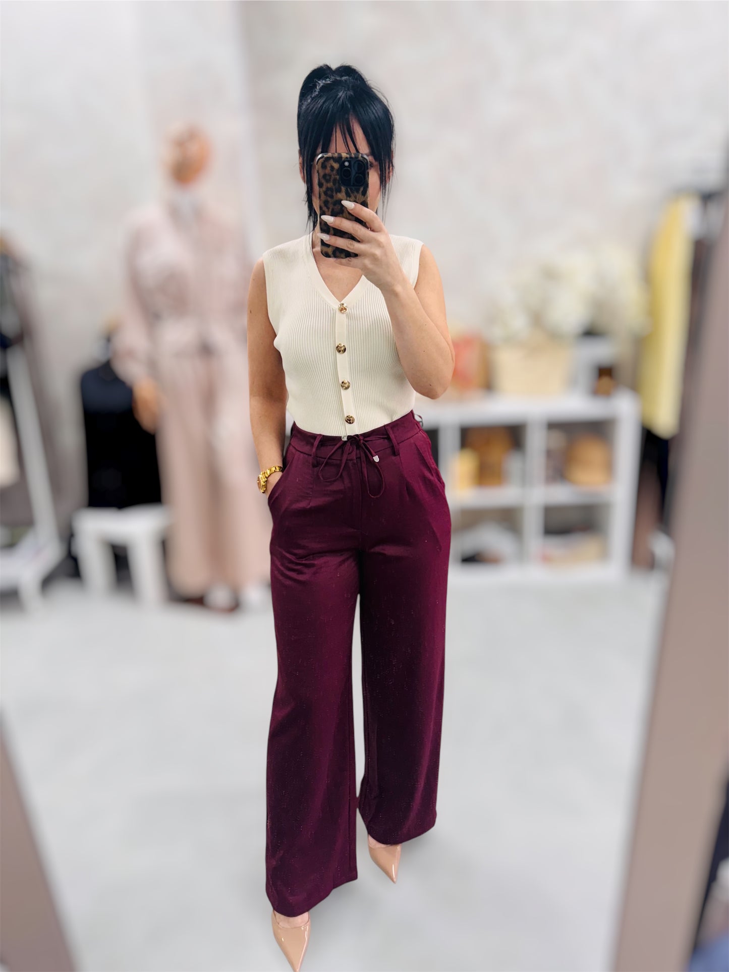 Pantalón Satinado Burdeos